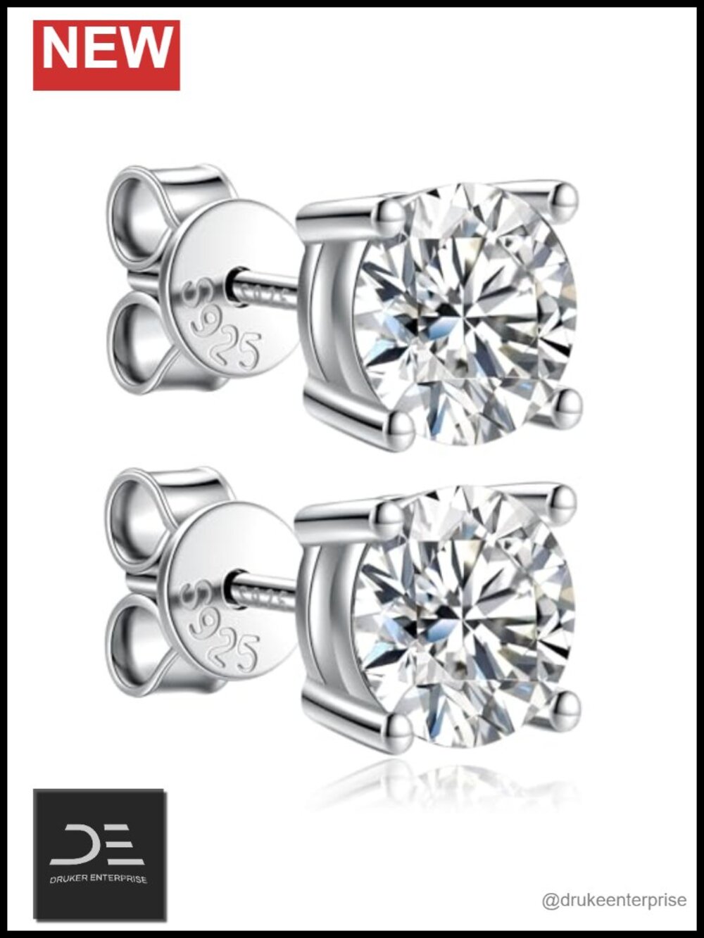 Moissanite Stud Earrings 925 Sterling Silver 18K Platinum Plated Hypoallergenic